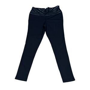 NWT Carmen Marc Valvo Medium Black Ponte Dress Pants Leggings Faux leather trim